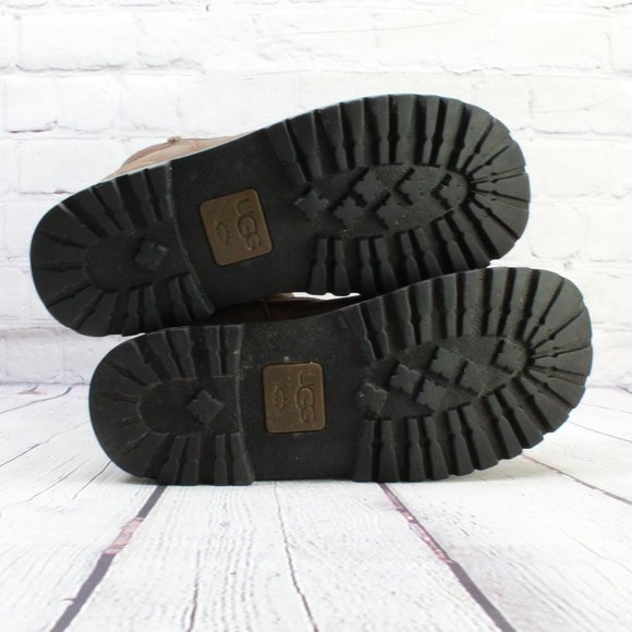 UGG Brown Leather Suede Sheepskin Lined Winter Boots Size 10 - Picture 9 of 9